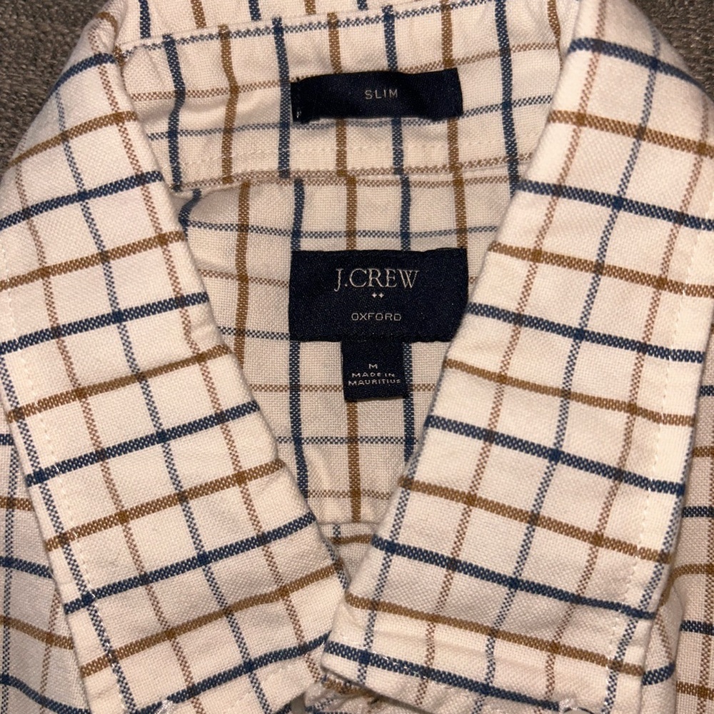 J. Crew Men's Casual Oxford Shirt - Blue and Brown Plaid